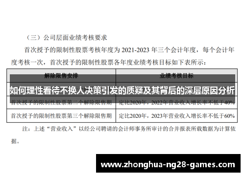 如何理性看待不换人决策引发的质疑及其背后的深层原因分析